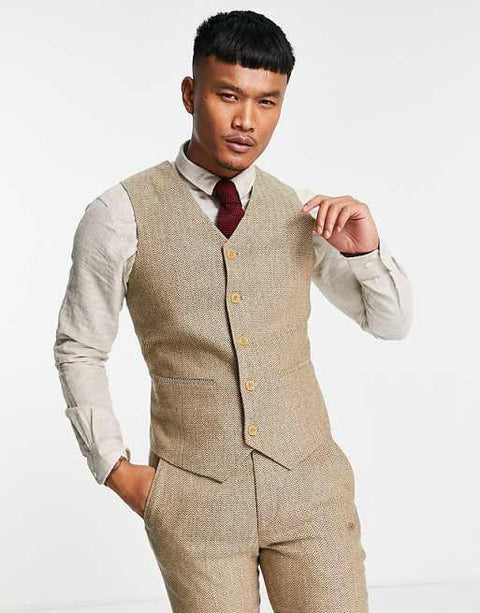 Asos Design Men's Beige Skinny Wool Mix Suit Trouser ANF2333