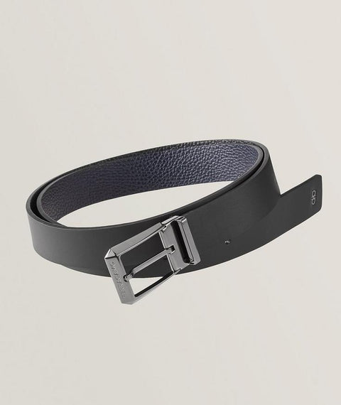 Ferragamo Men's Black Double Gancini Reversible Leather Belt | Ferragamo In Lebanon
