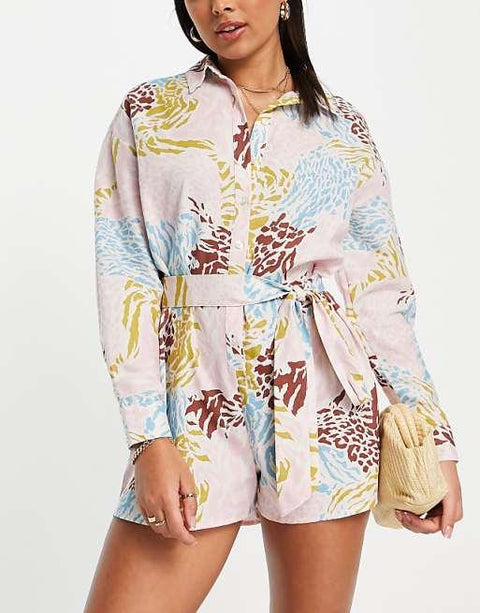 Asos Design Women's Multicolor Belted Shirt Jumpsuit ANF3372