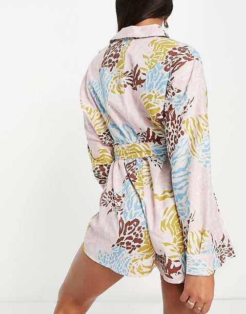 Asos Design Women's Multicolor Belted Shirt Jumpsuit ANF3372