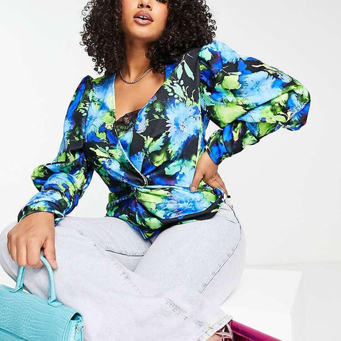 ASOS Design Women's Multicolor Stretch Blouse ANF3367