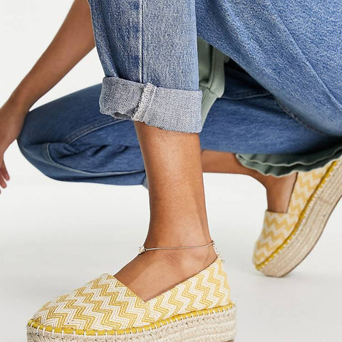 ASOS Design Women's Yellow Print Flat Shoes ANS278(shoes58) shr