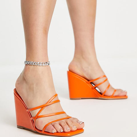 Topshop Women's Orange Strippy Heeled Slipper ANS965