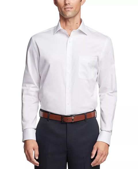 Van Heusen Men's White Fitted Stretch Wrinkle Free Sateen Solid Dress Shirt | Van Heusen In Lebanon