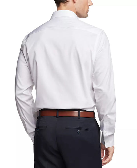 Van Heusen Men's White Fitted Stretch Wrinkle Free Sateen Solid Dress Shirt | Van Heusen In Lebanon