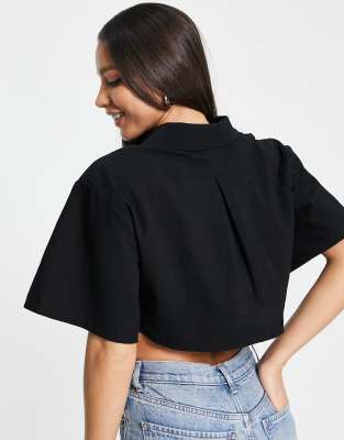 Topshop Women's  Black Crop Shirts ANF2617