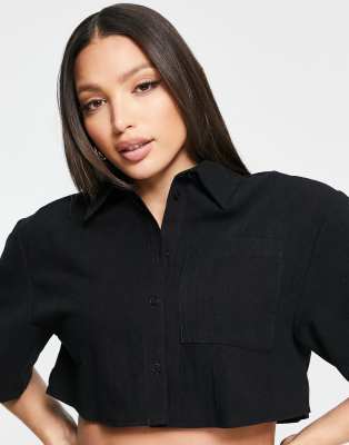 Topshop Women's  Black Crop Shirts ANF2617