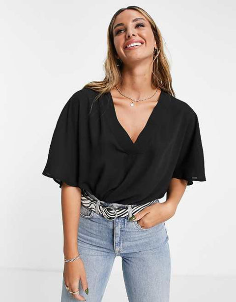 Asos Design Women's Black V-Neck Short-Sleeve T-Shirt ANF3013