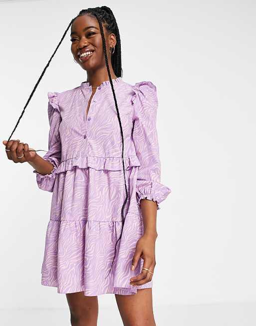 Miss Selfridge Women's Lilac Zebra Long-Sleeve Dress ANF3186