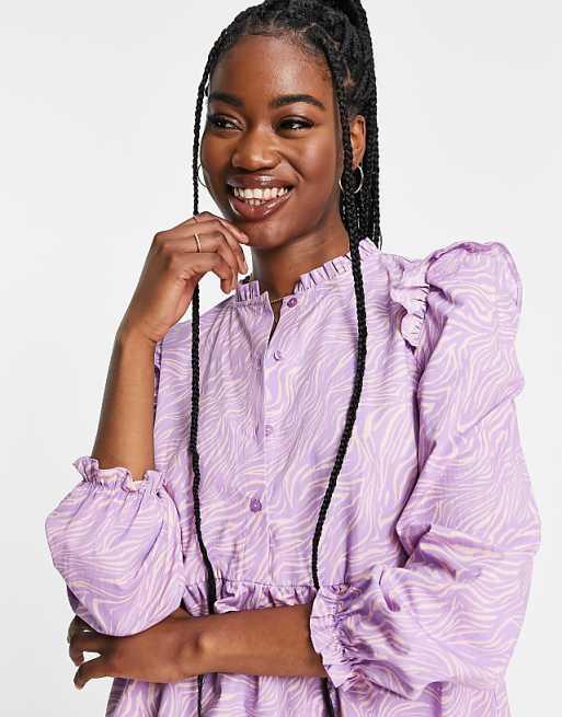 Miss Selfridge Women's Lilac Zebra Long-Sleeve Dress ANF3186
