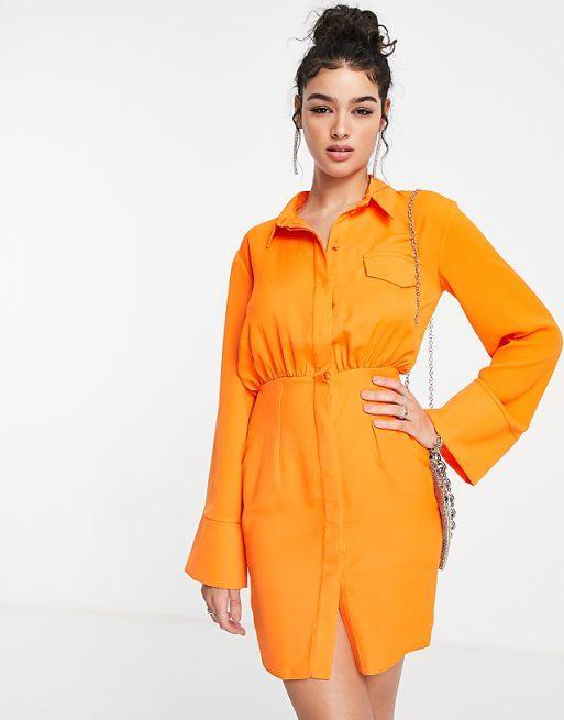 Asos Design Women's Orange Through Waisted Dress ANF3017