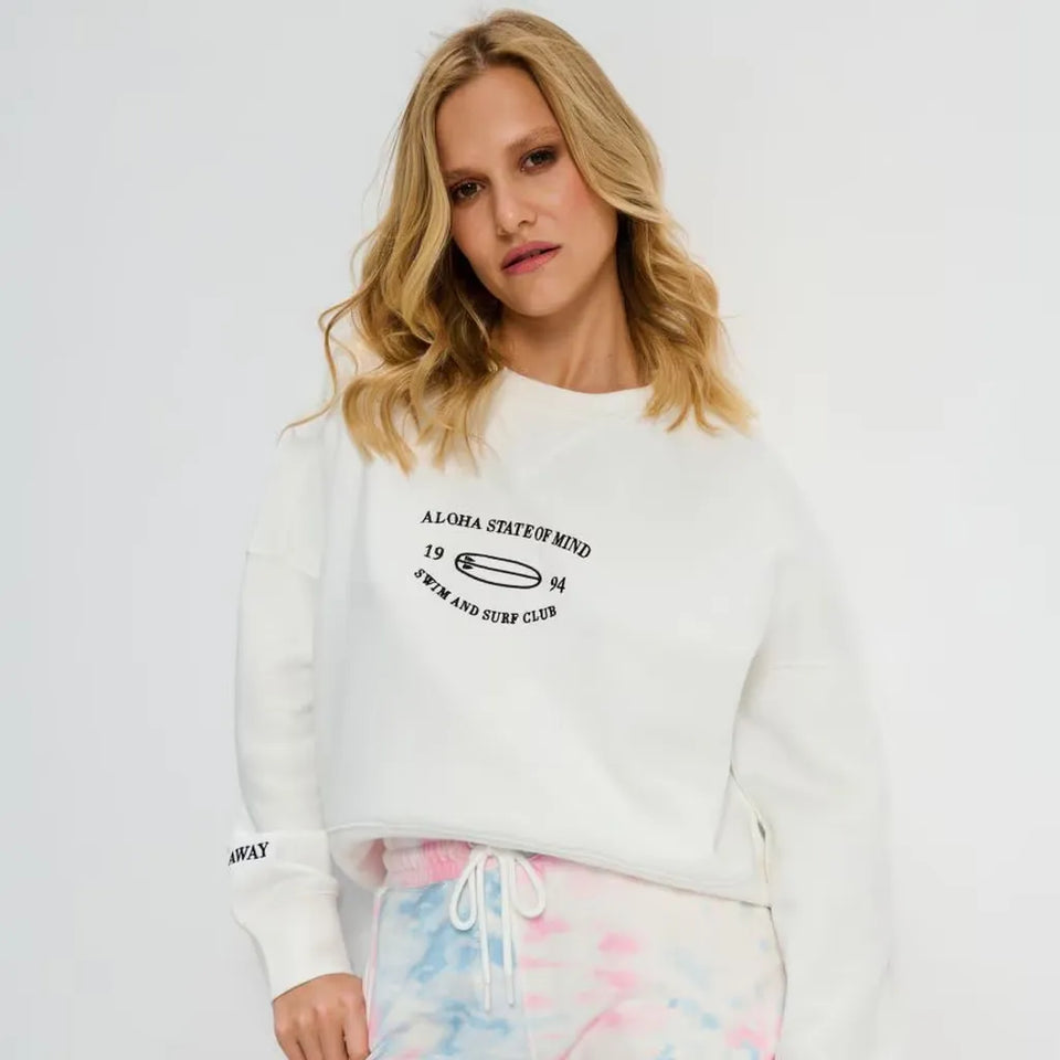 Sinsay Women's White Front Graphic Print Crewneck Sweatshirt