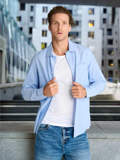 Sinsay Men's Pale Blue Regular Fit Cotton Long Sleeve Shirt|Sinsay In Lebanon
