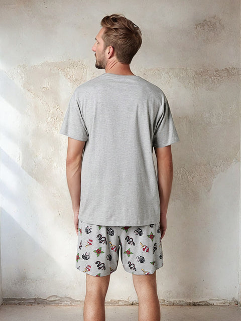 Sinsay Men Grey Love Hurts Tattoo Print Pajama Set | Sinsay in Lebanon
