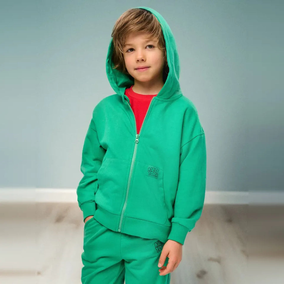 Sinsay Boy's Green Vibrant Zip-Up Hoodie Jacket
