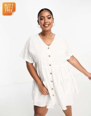 Asos Design Women's White Short-Sleeve Mini Dress ANF2812