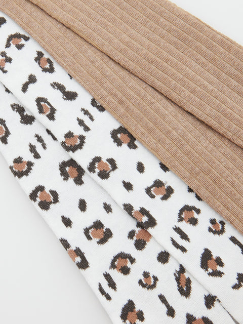 Leopard print fabric and beige elastic band on a white background