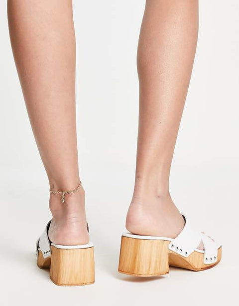 Topshop Women's White Winnie mid Heeled Slipper ANS1018