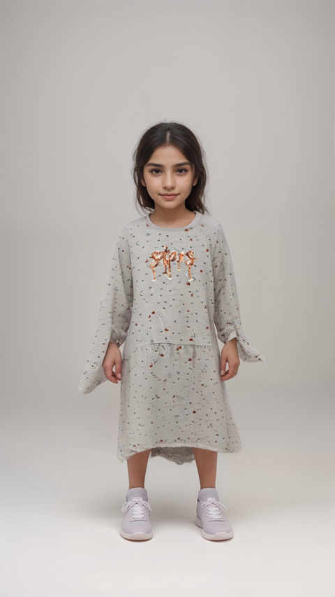 S.Oliver Girl's Grey Long-Sleeve Cottton Printed Dress|S.Oliver In Lebanon