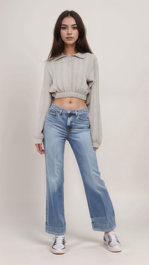Pull&Bear Women's Beige Long-Sleeve Cropped Sweatshirt | Pull&Bear in Lebanon