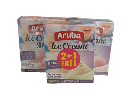 Aruba Ice Cream Mix Strawberry 70g x 2pcs + 1 Kashta Flavor Free (2+1 Free) | Aruba In Lebanon
