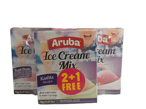 Aruba Ice Cream Mix Tutti Frutti 70g x 2pcs + 1 Kashta Flavor Free(2+1 Free) | Aruba In Lebanon
