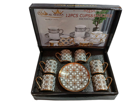 Al Sultan Fine Porcelain Coffee Cups 6pcs + Saucers 6pcs HD26-146 | Al Sultan In Lebanon