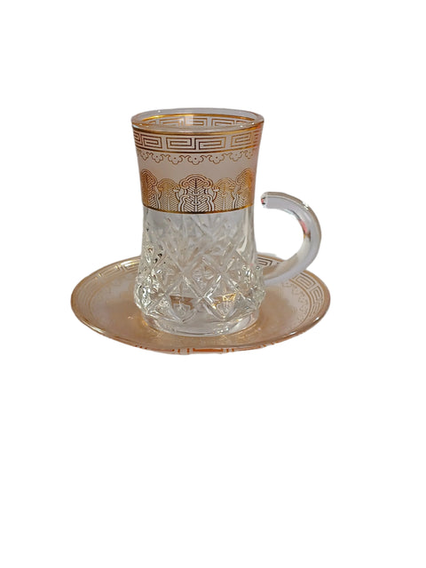 Al Sultan Transparent Glass Tea Cups 6pcs + Saucers 6pcs HD28-273 | Al Sultan In Lebanon