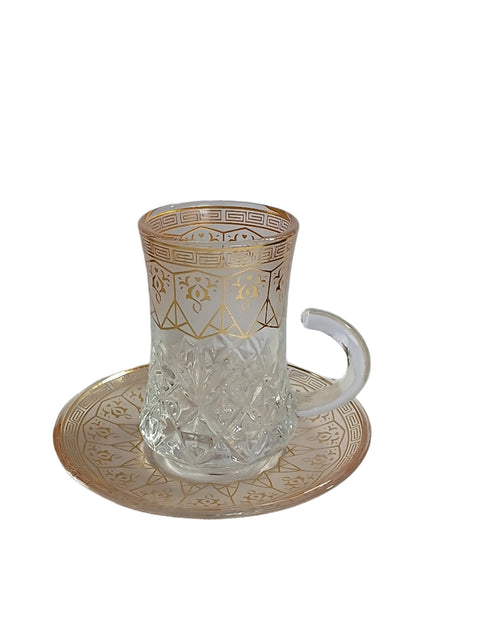 Al Sultan Transparent Glass Tea Cups 6pcs + Saucers 6pcs HD28-297 | Al Sultan In Lebanon