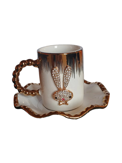 Al Sultan White & Gold Rabbit Coffee Cups 6pcs + Saucers 6pcs HD25-311-A | Al Sultan In Lebanon