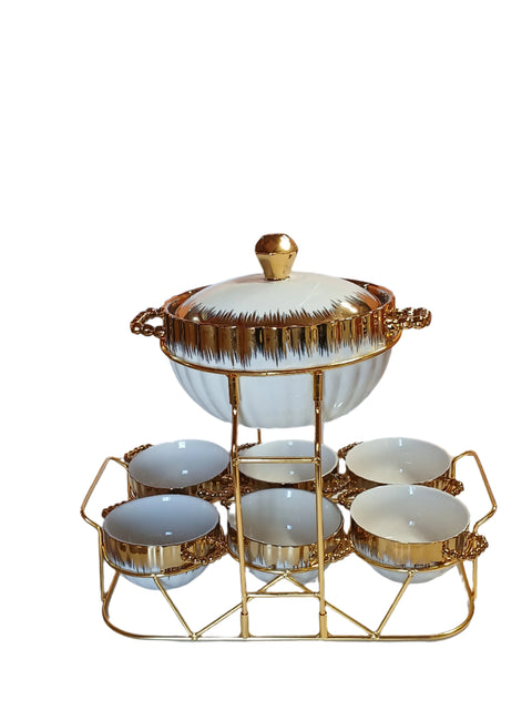 Al Sultan White & Silver Soup Pot Set 7pcs With Stand HD28-235 | Al Sultan In Lebanon