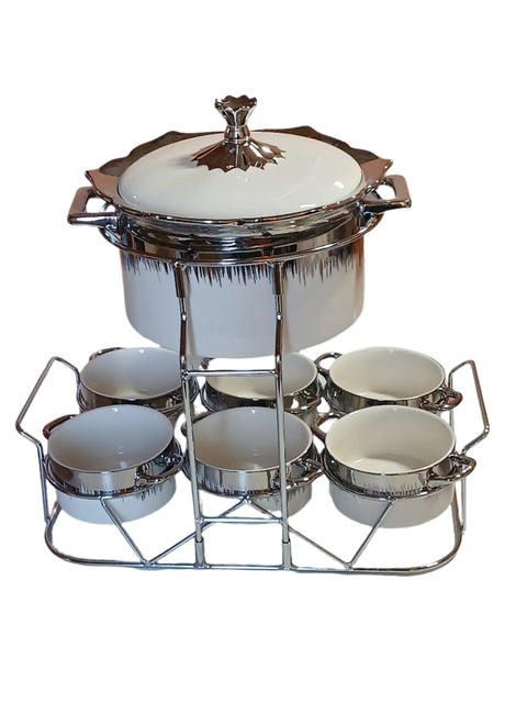 Al Sultan White & Silver Soup Pot Set 7pcs With Stand HD28-231 | Al Sultan In Lebanon