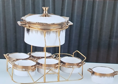 Al Sultan White & Gold Soup Pot Set 7pcs With Stand HD28-227 | Al Sultan In Lebanon