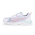 A Puma sneaker in white, light gray, and pastel pink, featuring a white mesh upper, a light pink side stripe, and a mint green heel accent, shown against a plain white background.