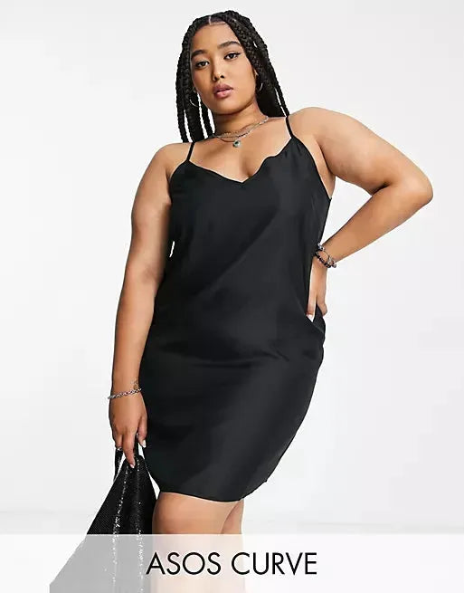ASOS Design Women's Black V Neck Mini Slip Dress ANF832