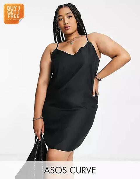 ASOS Design Women's Black V Neck Mini Slip Dress ANF832