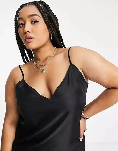 ASOS Design Women's Black V Neck Mini Slip Dress ANF832
