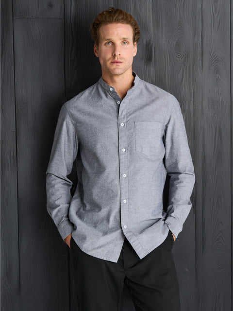 Sinsay Men's Dark Grey Stand Up Collar Shirt | Sinsay in lebanon
