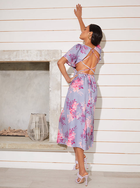 Chi Chi London Women's Purple Floral Printed Midi Dress | Chi Chi London In Lebanon