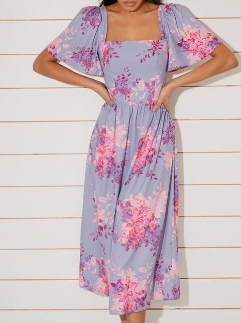 Chi Chi London Women's Purple Floral Printed Midi Dress | Chi Chi London In Lebanon