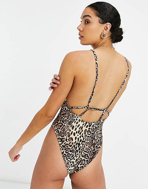 ASOS DESIGN Women's Leopard Swimsuit 3231387 AMF2720  I12 shr