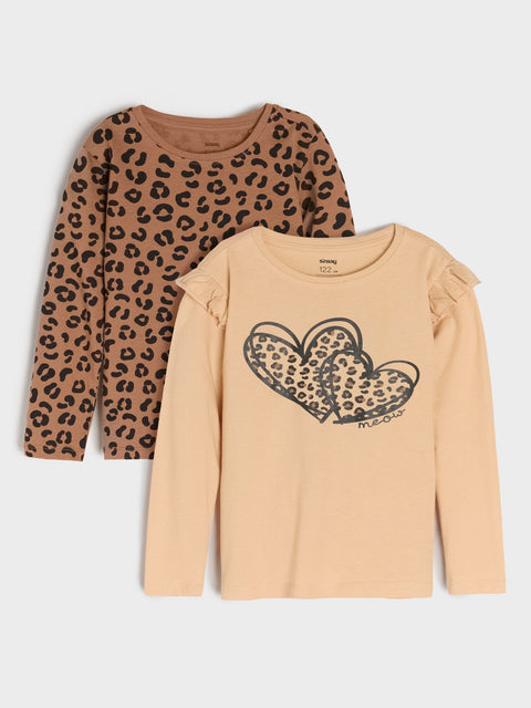 Sinsay Girl's Beige & Brown Animal Print Pack Of 2 Long Sleeve Blouses | Sinsay In Lebanon