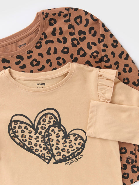 Sinsay Girl's Beige & Brown Animal Print Pack Of 2 Long Sleeve Blouses | Sinsay In Lebanon
