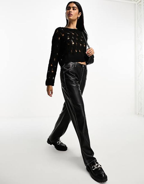 Just Polly Women's Black  Destructed Crewneck Sweater | Just Polly in Lebanon