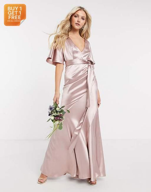 Asos Design Women's Pink Satin Dress ANF2686