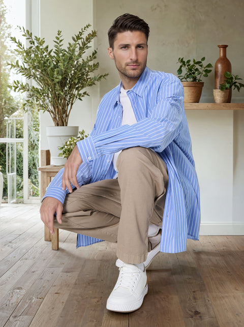 Sinsay Men's Pale Blue Striped Cotton Shirt | Sinsay In Lebanon