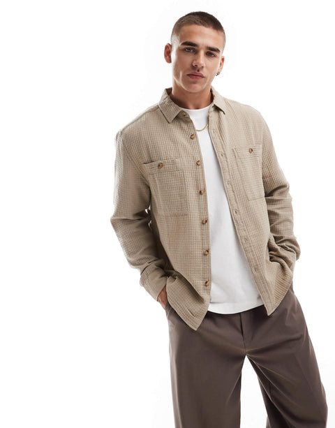 Only & Sons Men's Beige Onsaxel Long Sleeve Over Shirt | Only & Sons In Lebanon