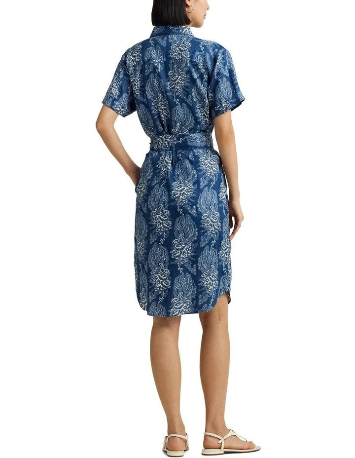 Lauren Ralph Lauren Women's Navy Blue Floral Belted Linen Shirtdress | Lauren Ralph Lauren In Lebanon