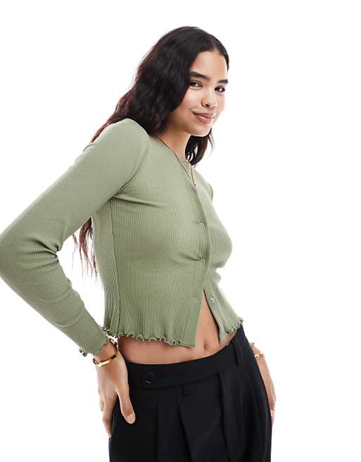 Asos Design Women's Khaki Long-Sleeve Shirt ANF3353