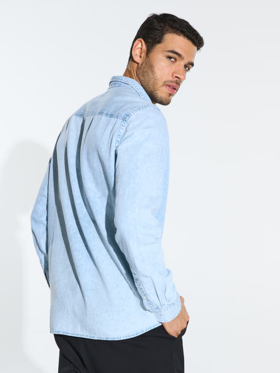 Sinsay Men's Blue Denim Chest Pocket Collar Shirt | Sinsay In Lebanon